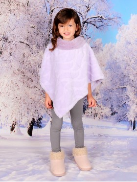 Kids Soft Faux Fur Poncho W/  Wave Pattern and Faux Fur Neckline (3-7 Years Old) 